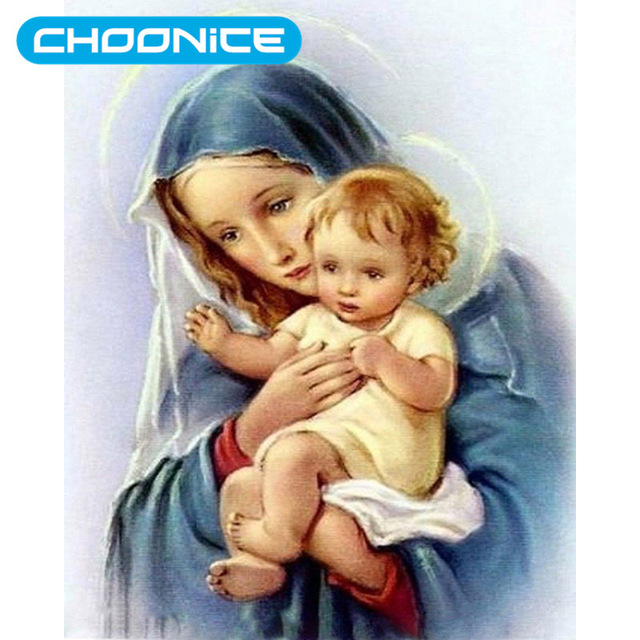 640x640 Virgin Mary Diamond Painting Jesus Christ Child Religious - Mary Painting