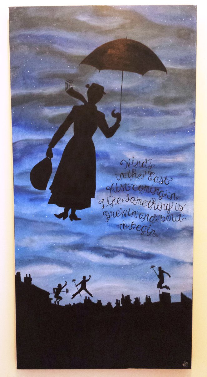 663x1205 Mary Poppins Silhouette Painting 50x100cm By Annvasart - Mary Poppins Painting