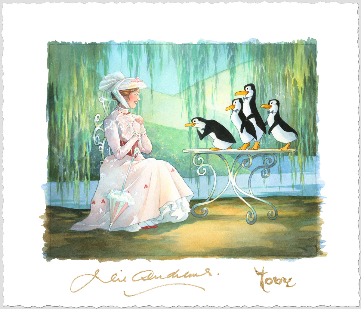 1200x1026 Mary Poppins And Merry Penguins - Mary Poppins Painting