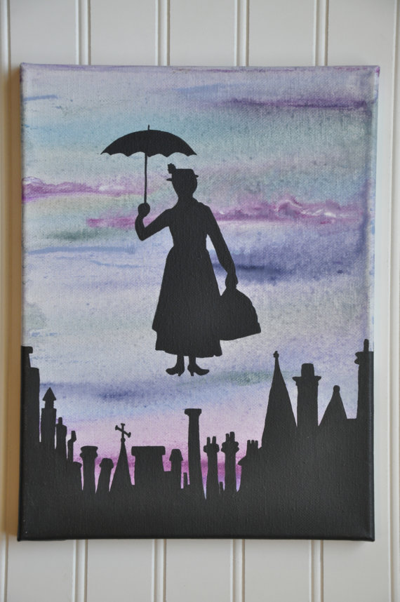 570x858 Mary Poppins Painting Mary Poppins Silhouette Painting - Mary Poppins Painting