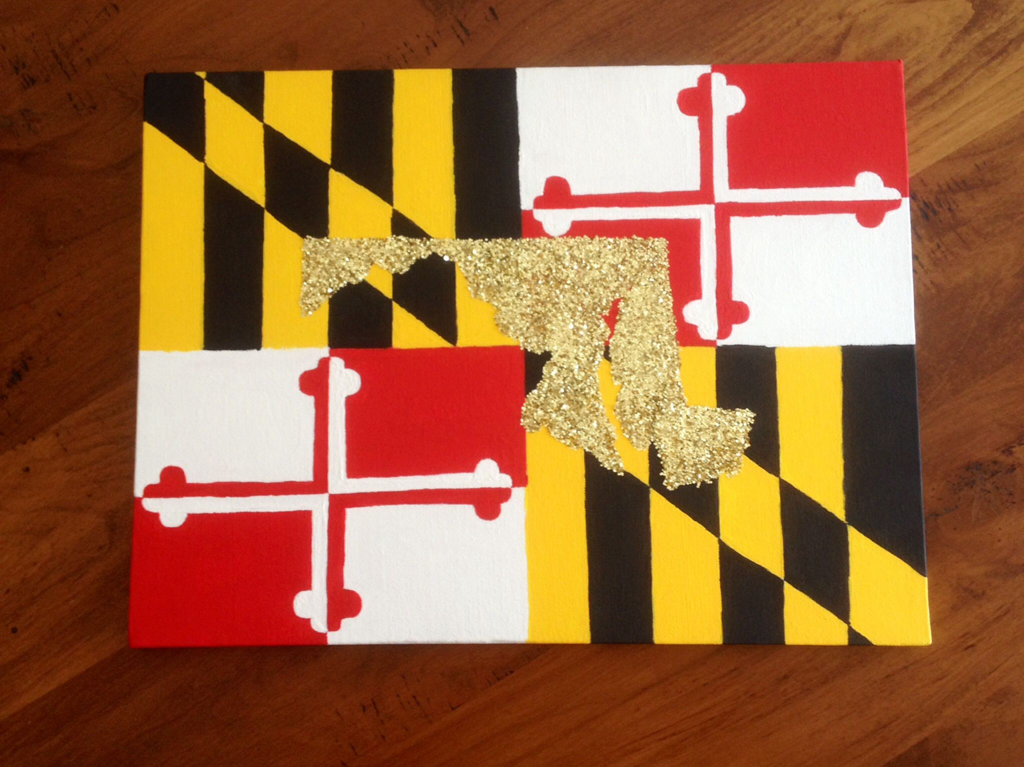 2048x1534 Maryland Flag Canvas Painting With Gold Glitter - Maryland Flag Painting
