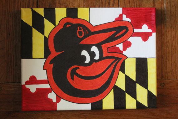 570x380 Hand Painted Canvas, Baltimore Oriole On A Maryland Flag - Maryland Flag Painting
