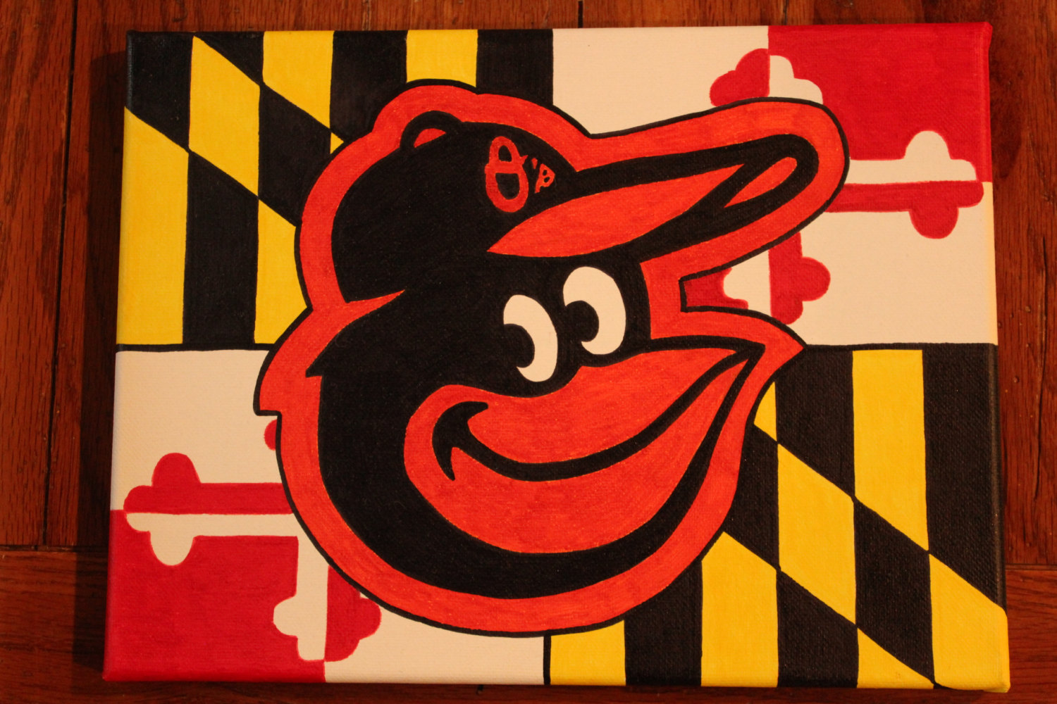 1500x1000 Hand Painted Canvas Baltimore Oriole On A Maryland Flag - Maryland Flag Painting