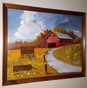 297x300 Folk Art Painting Antiques Westminster Maryland Red Barn Farm - Maryland Painting
