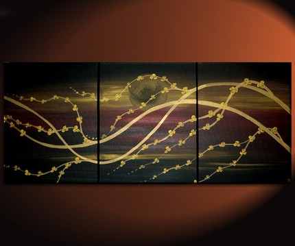 430x359 48x20 Custom Midnight Cherry Blossom Painting Masculine Joyful Art - Masculine Painting