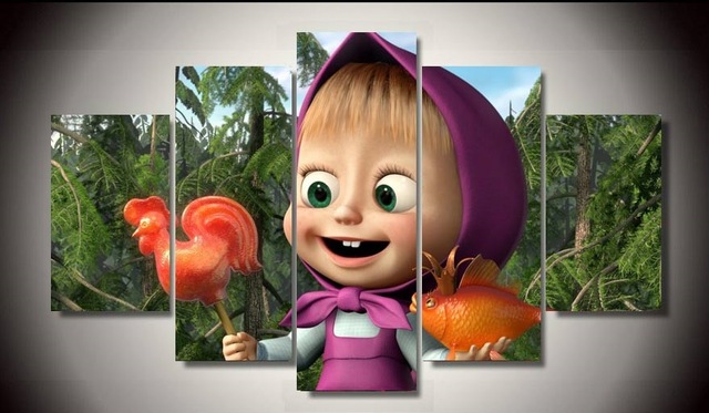 640x373 Unframed Printed Masha And The Bear 5 Piece Painting Wall Art - Masha And The Bear Painting