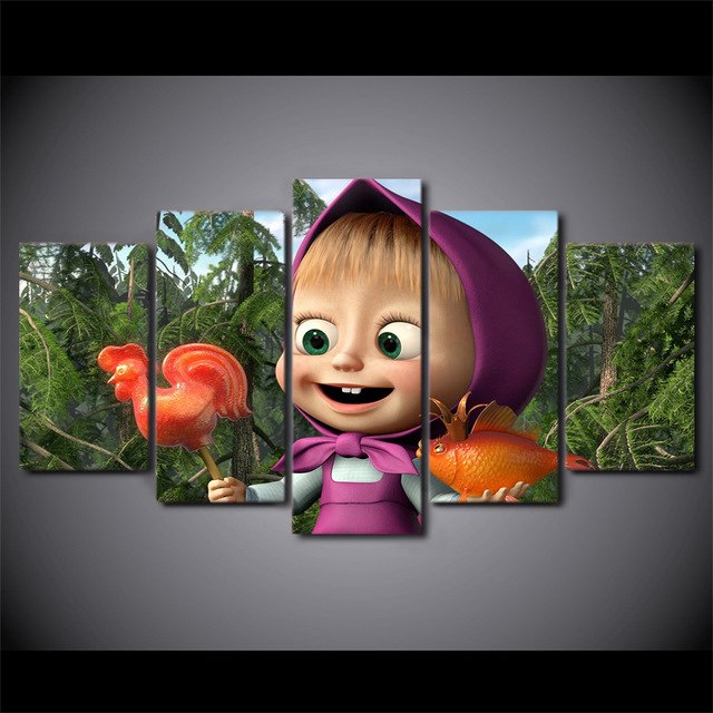 640x640 5 Panel Drop Shipping Masha And The Bear Hd Printed Painting - Masha Painting