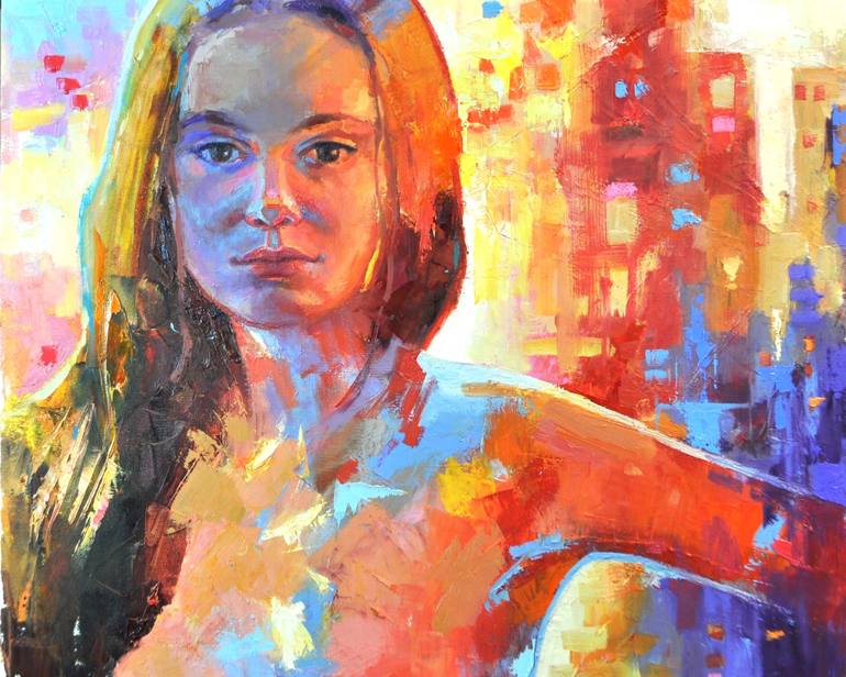 770x616 Saatchi Art City Lights (Masha) Painting By Emiliya Lane - Masha Painting