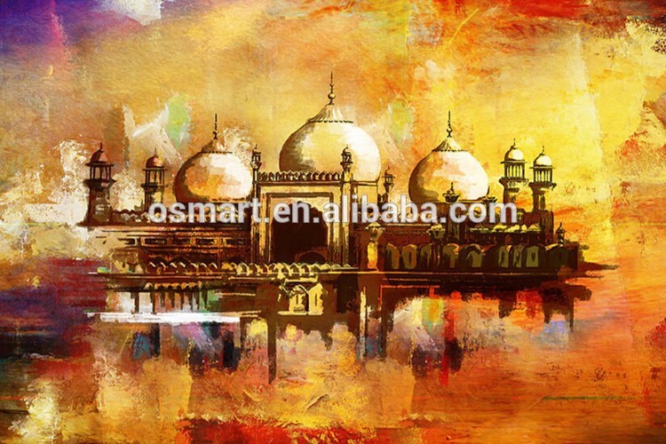 750x500 Majestic Pure Handmade Mosque Building Oil Painting - Masjid Painting