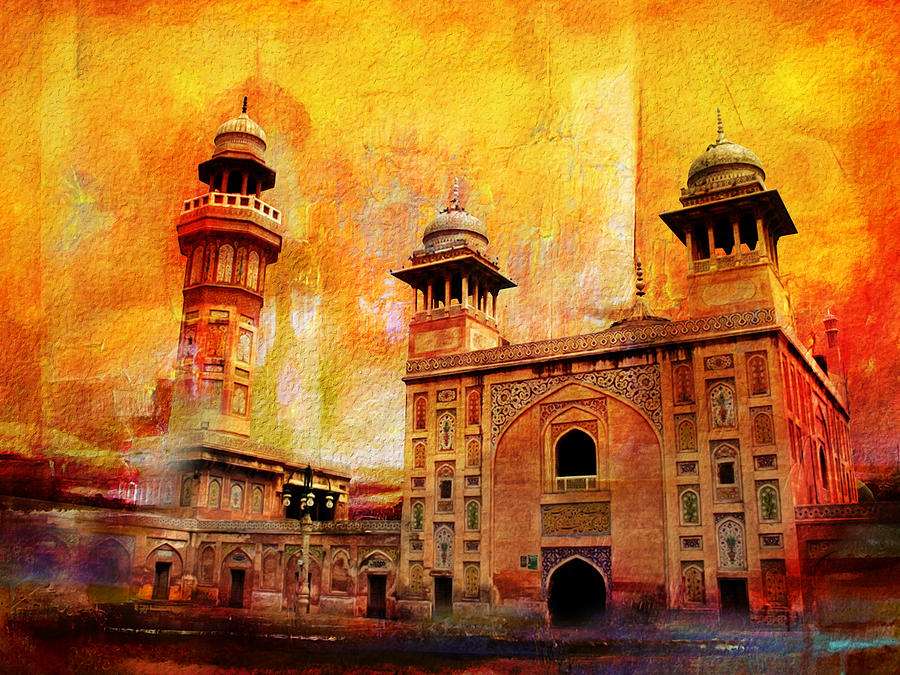 900x675 Wazir Khan Mosque Painting By Catf - Masjid Painting