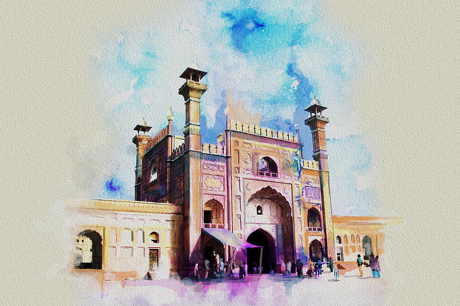 900x600 Badshahi Mosque Gate Painting By Catf - Masjid Painting