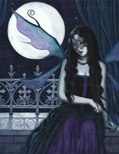 232x300 Fairy Art Original Painting Gothic Mask Masquerade Moon Blue - Masquerade Painting