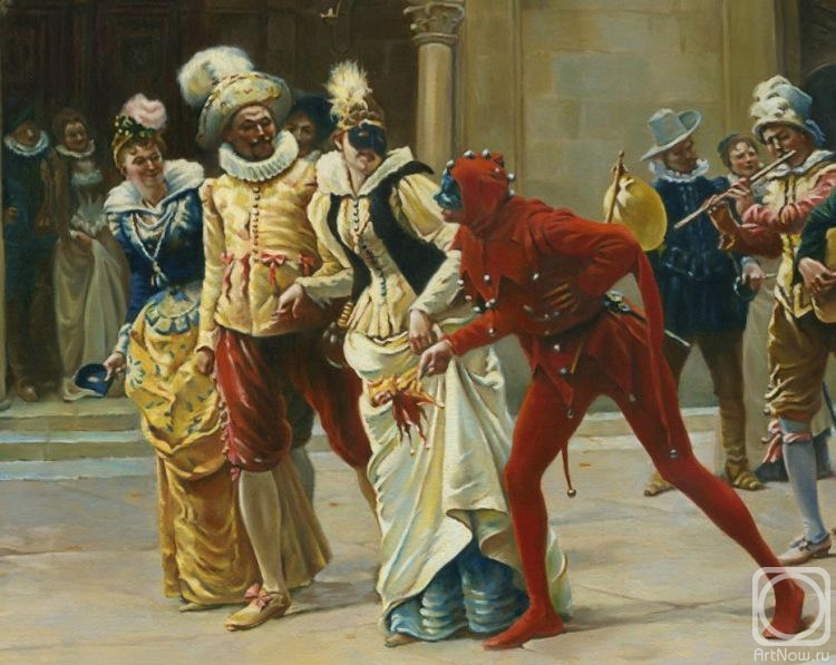 750x597 Painting Copy Of Masquerade Xvii Century By Adrien Moreau - Masquerade Painting