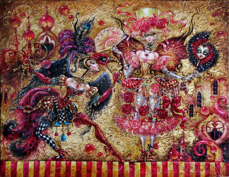 770x598 Saatchi Art Spirits Of The Masquerade. Painting By Elvira Baranova - Masquerade Painting