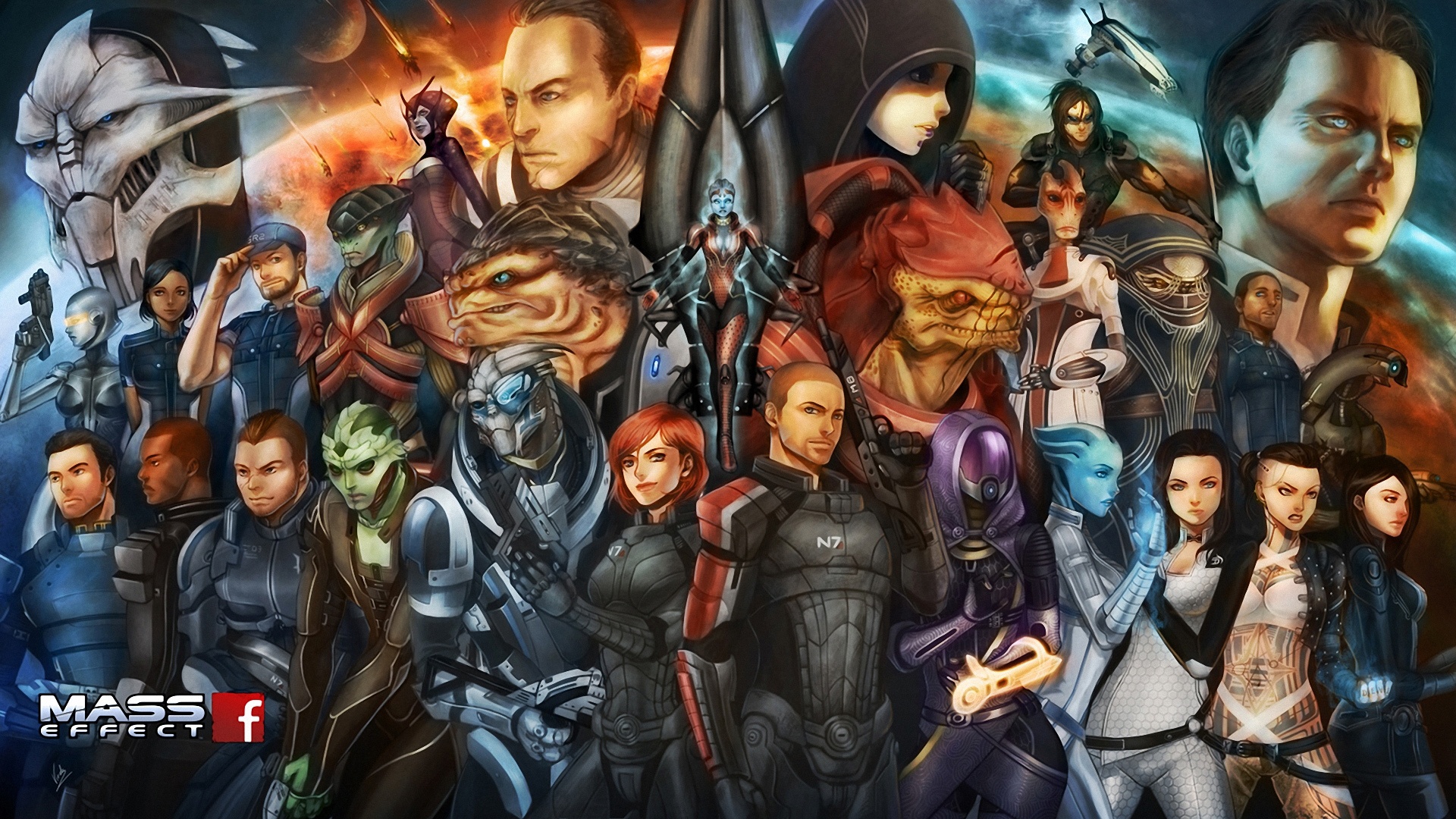 1920x1080 Wallpaper Mass Effect, Game Characters, Art Painting 1920x1080 - Mass Effect Painting