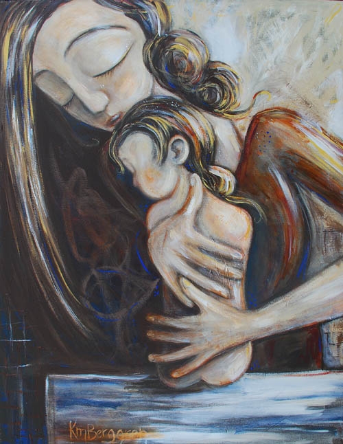 500x646 Brown Hair, Massage, Mother And Child, Touch, Long Hair, Eyes - Massage Painting
