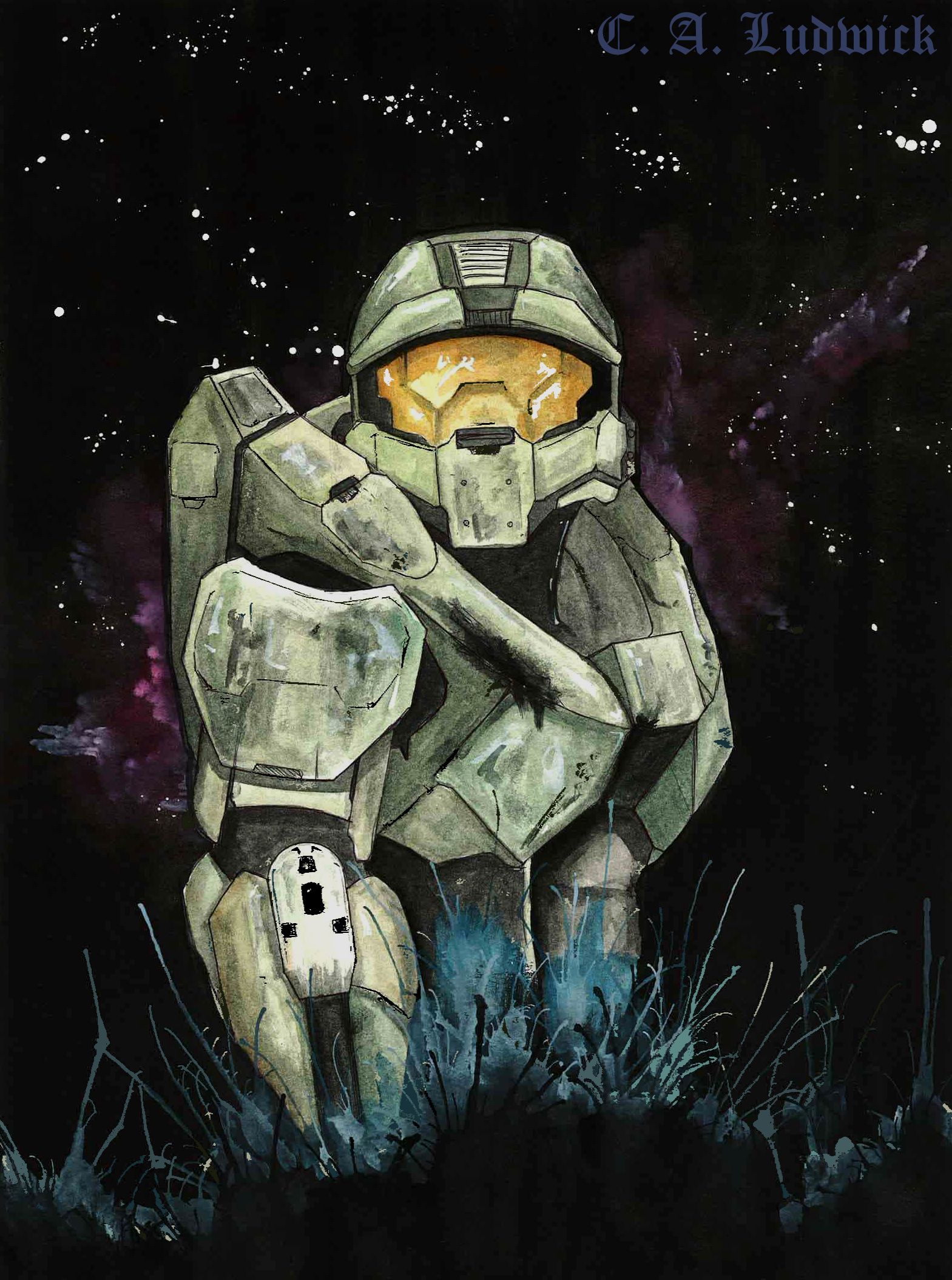 1569x2109 Master Chief. Watercolor. 11x17 - Master Chief Painting