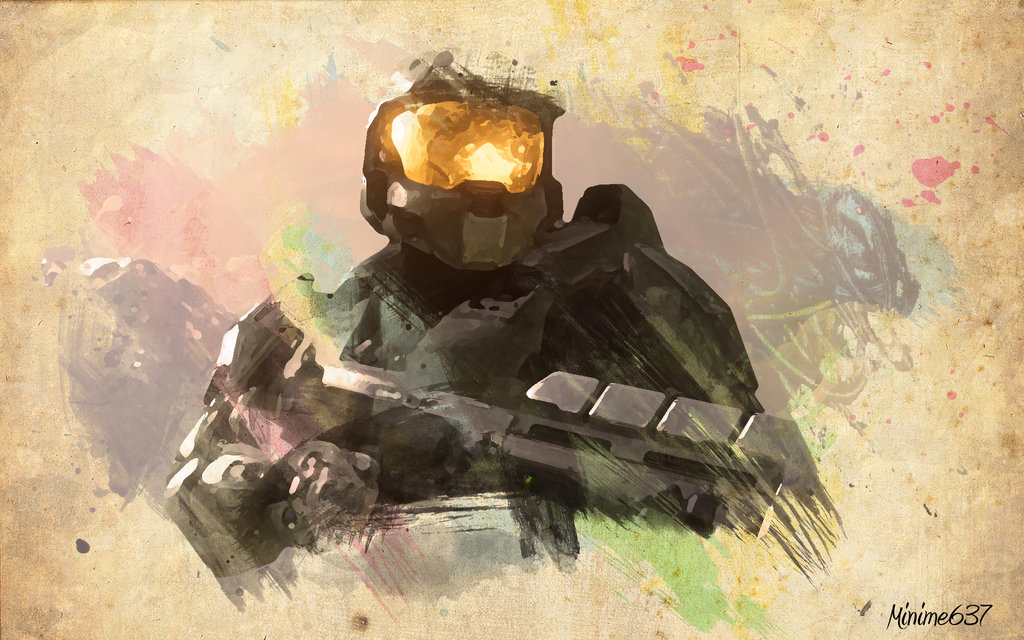 1024x640 Water Colour Master Chief By Minime637 - Master Chief Painting