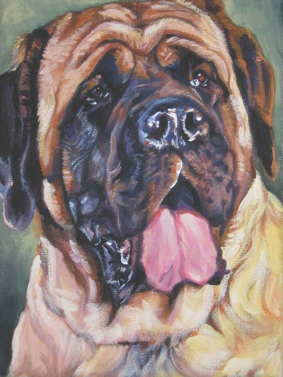 570x759 English Mastiff Dog Art Canvas Print Of La Shepard Painting 12x16 - Mastiff Painting