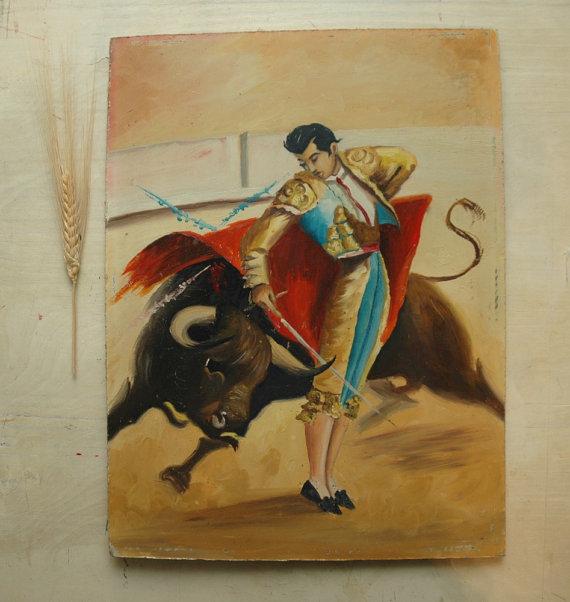 570x602 Bullfighter Painting 9 Best Spainsh Torero Oil Paintings From Amoy - Matador And Bull Oil Painting