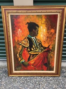 225x300 Vintage Framed Oil Painting Matador Mid Century Signed Lee - Matador Oil Painting