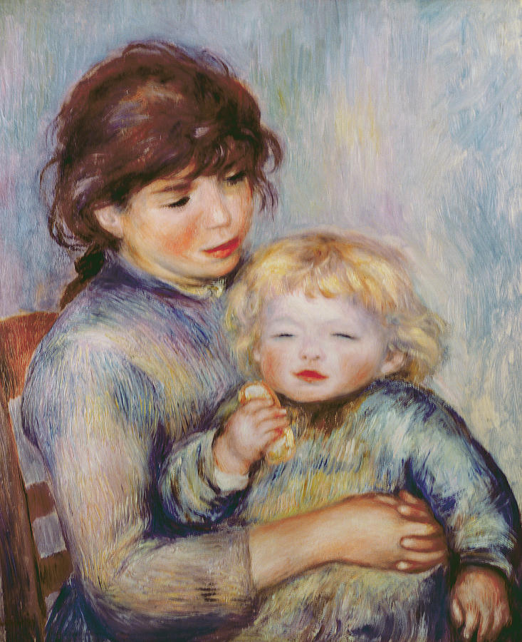 733x900 Maternity Or Child With A Biscuit Painting By Pierre Auguste Renoir - Maternity Painting