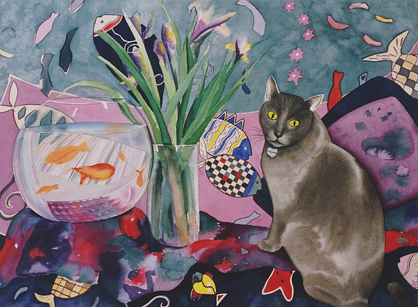 600x441 Matisse Cat Painting By Eve Riser Roberts - Matisse Painting
