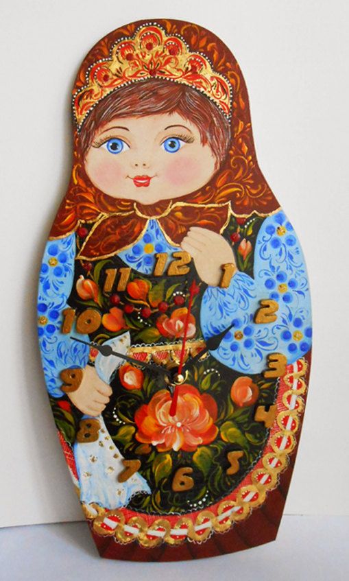 509x847 Wall Clock Matryoshka Handmade With Painting In By Artworkshop1 - Matryoshka Painting