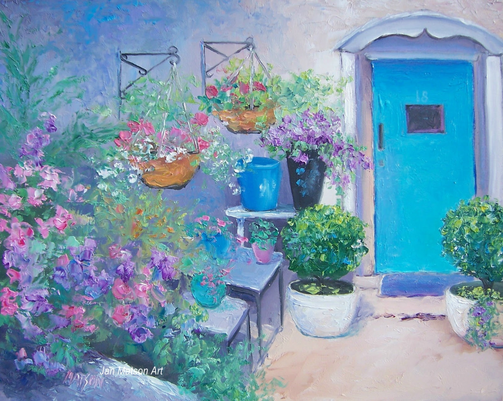 1600x1276 Jan Matson Etsy Art Cottage Garden Painting, Sweet Peas - Matson Painting