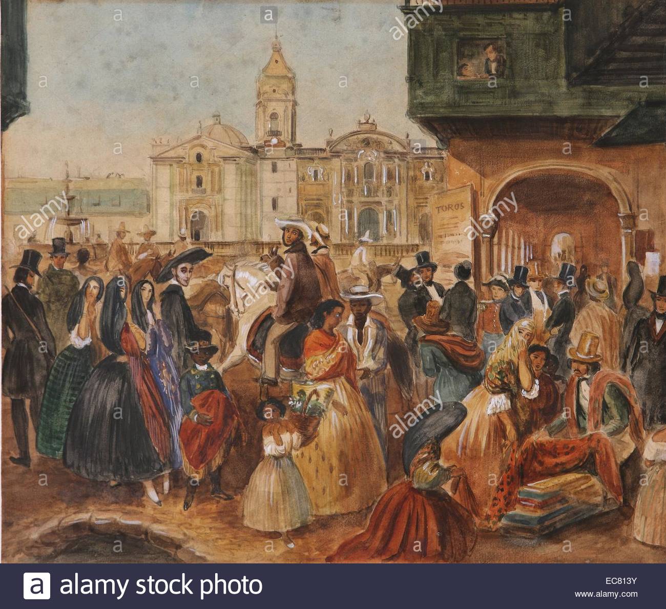 1300x1189 Painting Titled Study For Lima's Main Square By Juan Mauricio - Mauricio Painting