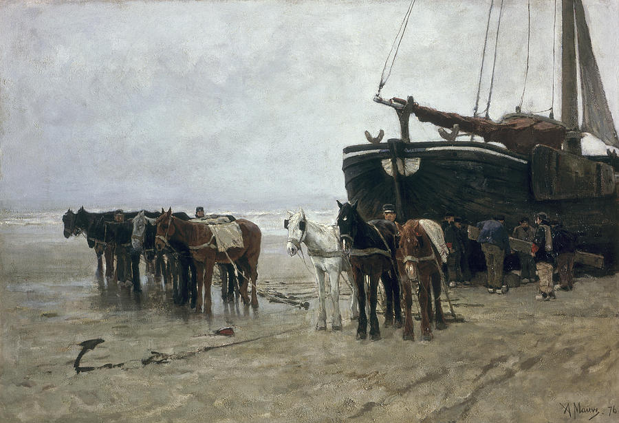 900x615 Boat On The Beach At Scheveningen Painting By Anton Mauve - Mauve Painting