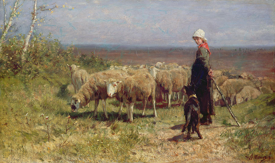 900x533 Shepherdess Painting By Anton Mauve - Mauve Painting