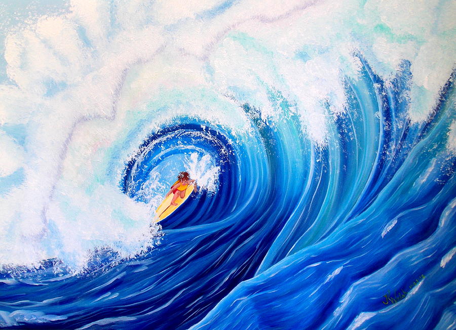 900x652 Surfing The Maverick Wave Painting By Kathern Welsh - Maverick Painting
