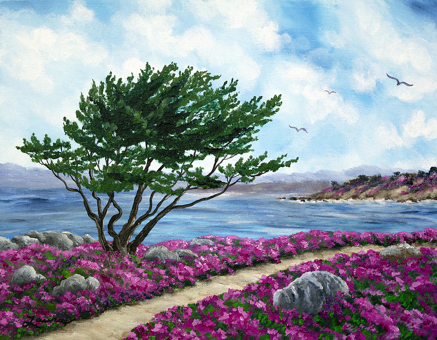 900x700 Path By A Cypress Tree In May Painting By Laura Iverson - May Painting
