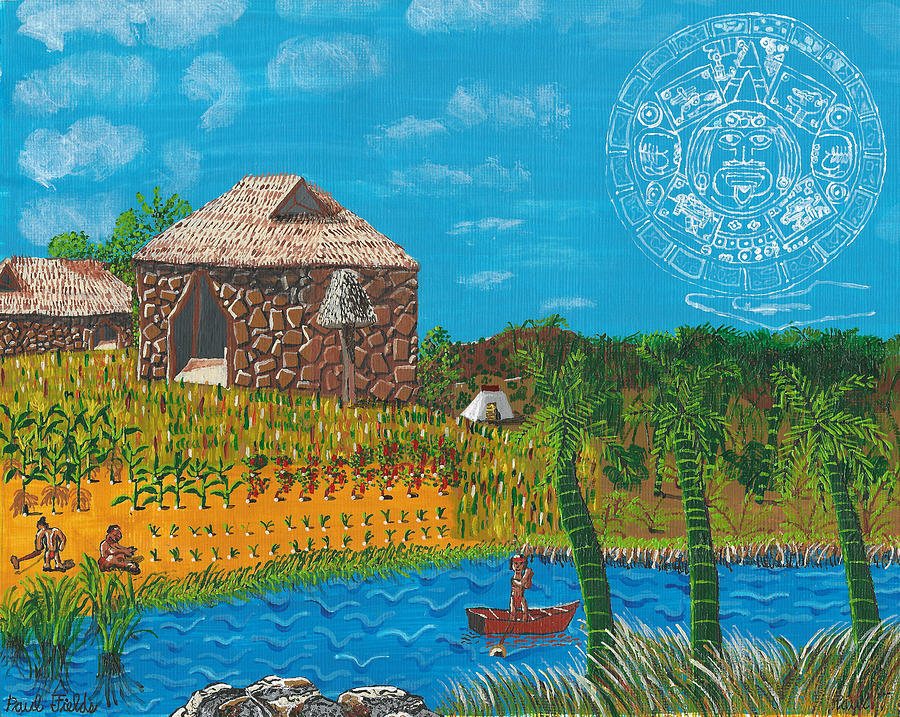 900x717 February Mayan Farm Painting By Paul Fields - Mayan Painting
