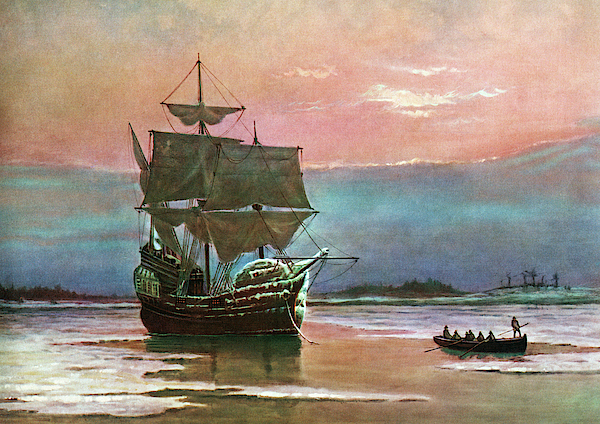 600x424 Painting Of The Ship The Mayflower 1620 Hand Towel For Sale By - Mayflower Painting