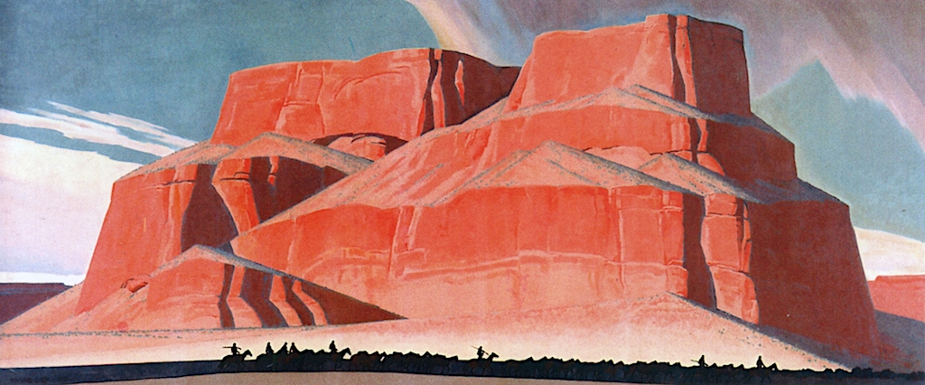 1024x426 Red Butte With Mountain Men Painting Maynard Dixon Oil Paintings - Maynard Painting