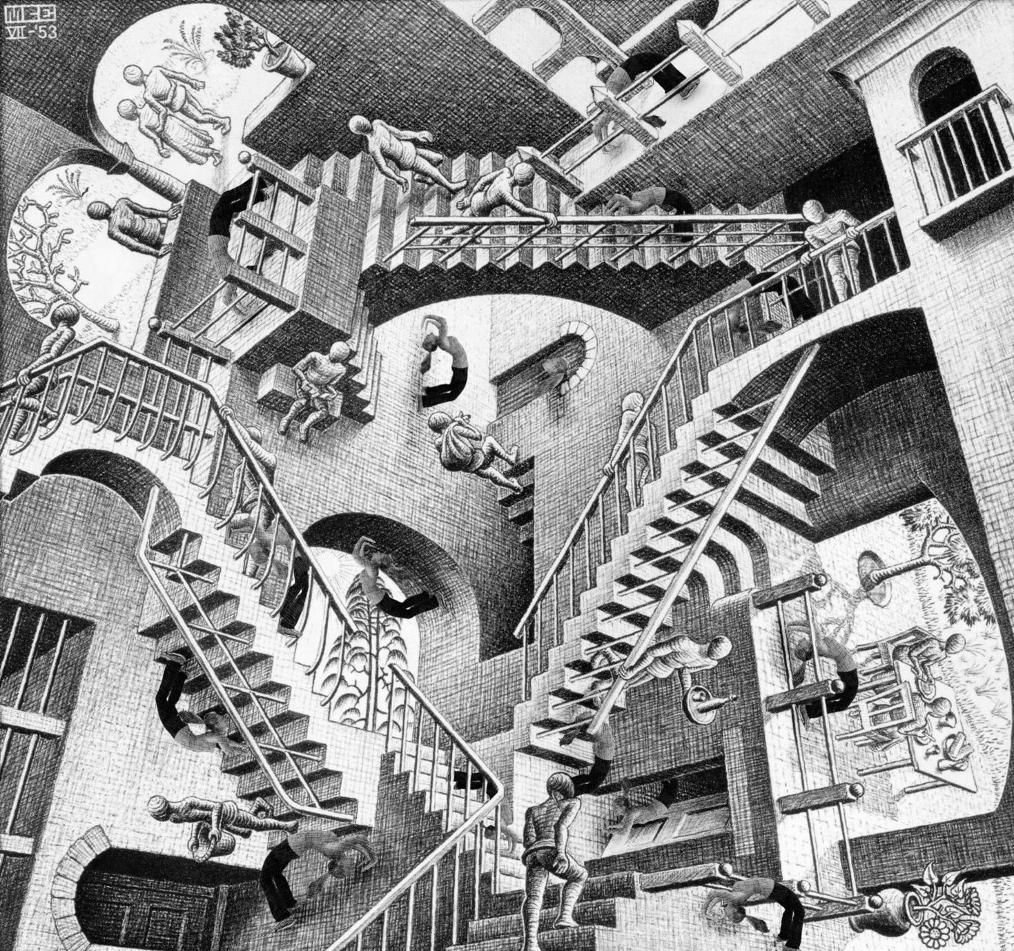 1469x1378 Relativity M. C. Escher Art Angus Room - Mc Escher Painting