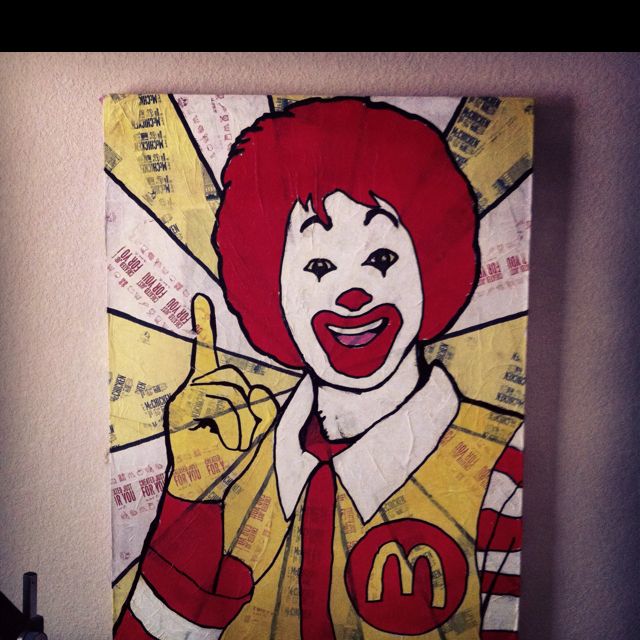 640x640 Ronald Mcdonald Painting. Background Done With Double Cheeseburger - Mcdonald Painting