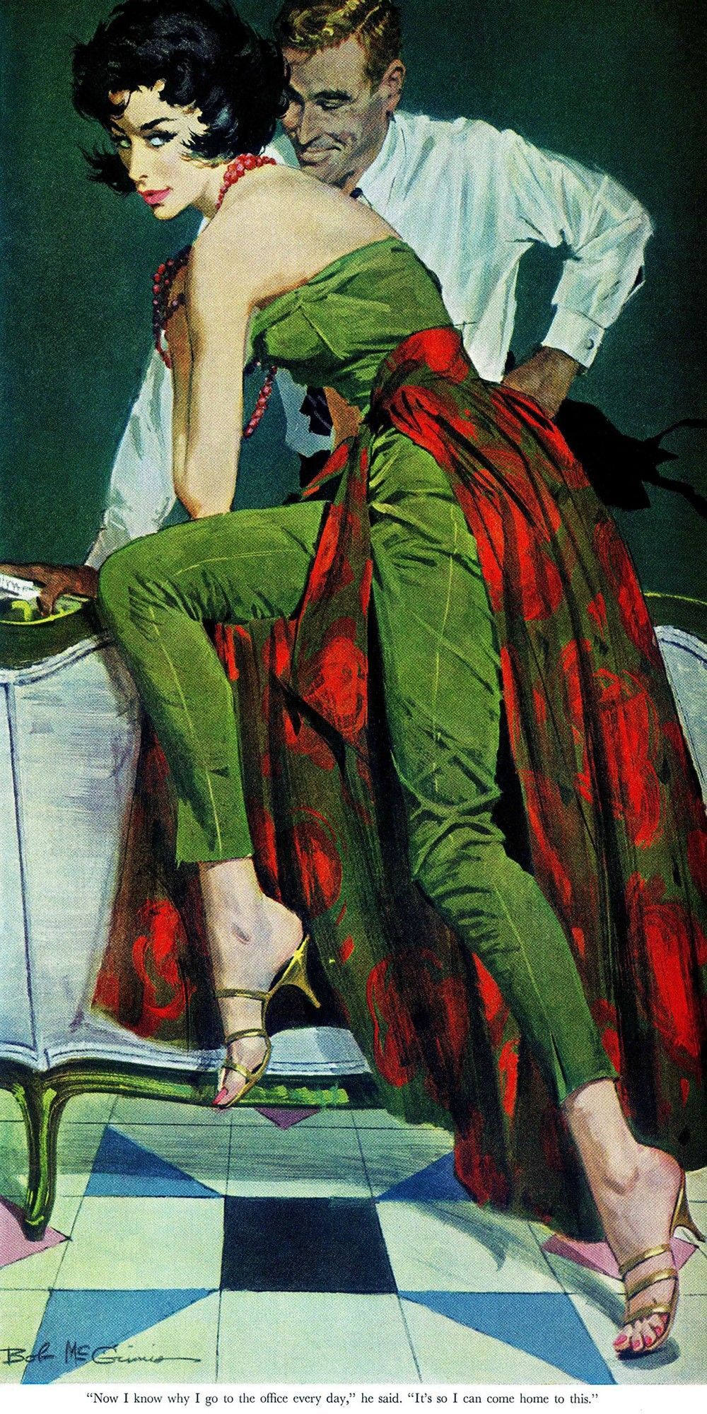 1000x2000 Vintage Fashion The Other Wife By Robert Mcginnis Painting Print - Mcginnis Painting