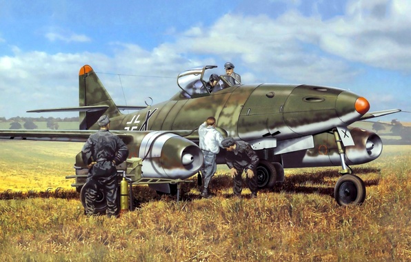 596x380 Wallpaper War, Art, Airplane, Painting, Aviation, Jet, Ww2 - Me 262 Painting