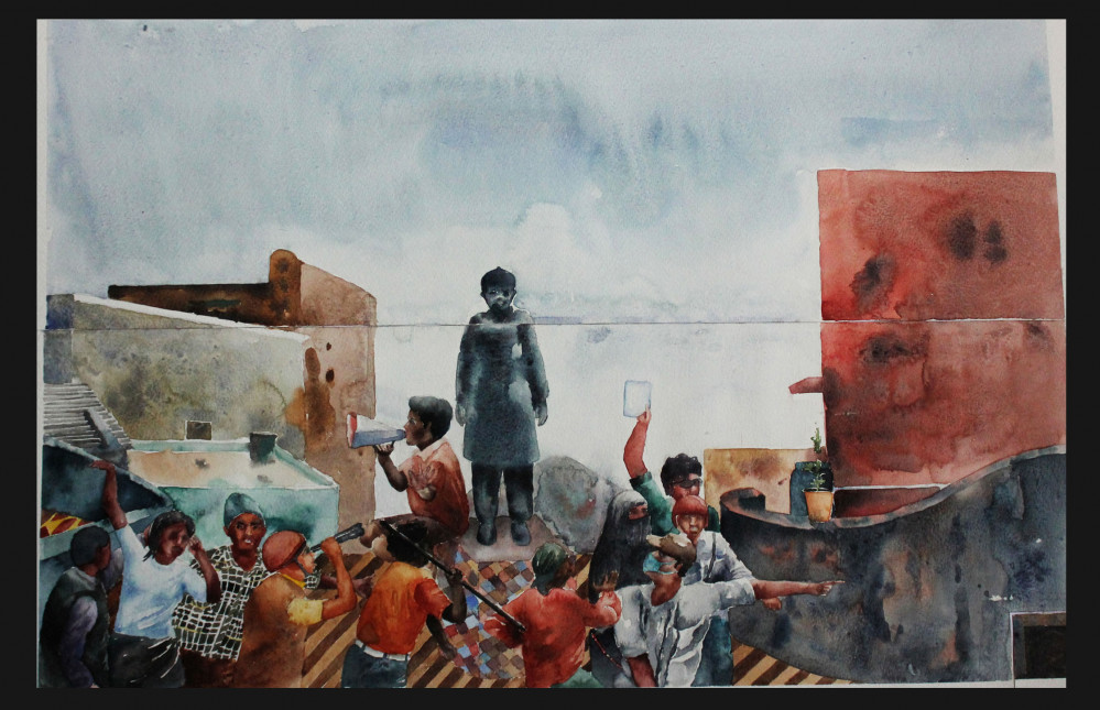 999x645 Then Around Me, Painting By Prabhakar Sahoo Contemporary Artwork - Me Painting