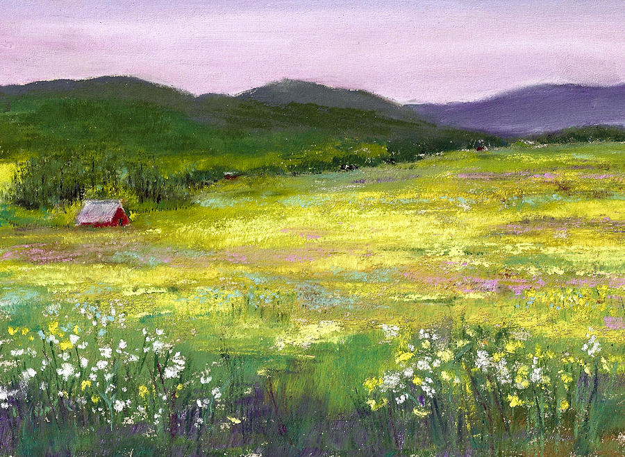 900x659 Meadow Of Flowers Painting By David Patterson - Meadow Painting