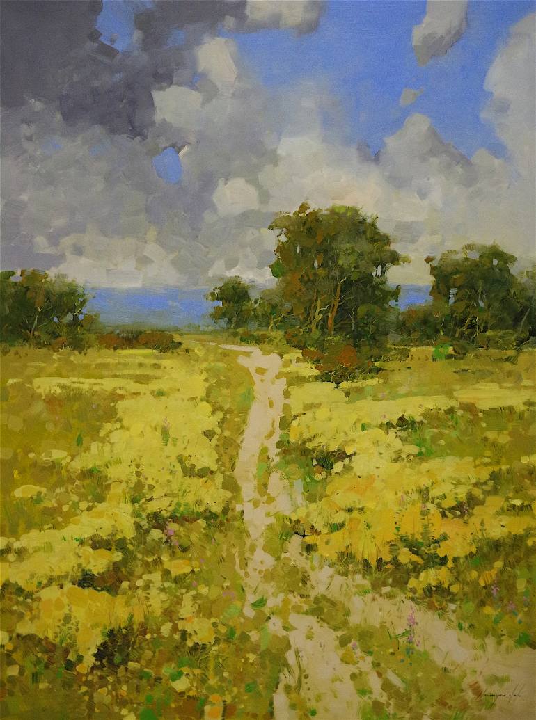 770x1035 Saatchi Art Meadow, Landscape Oil Painting, Large Size 48x36 - Meadow Painting