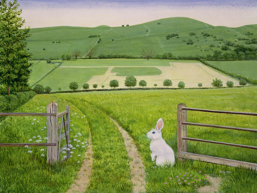 900x678 Spring Rabbit Painting By Ditz - Meadow Painting
