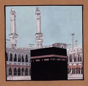 300x294 Islamic Mecca Kaba Painting Handmade Rare Indian Arabic Holy - Mecca Painting