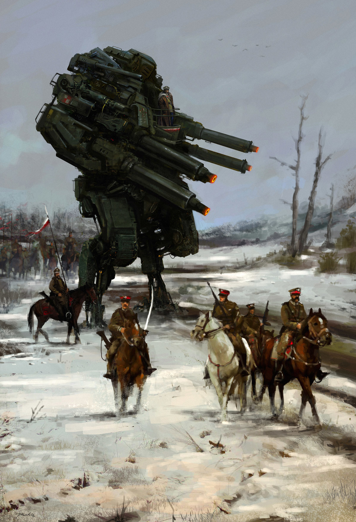 1200x1757 A Polish Painter Combined Rural Landscapes With Giant Robots - Mech Painting