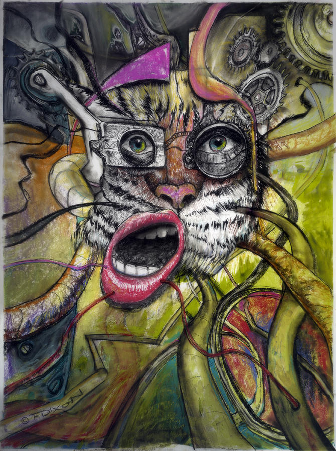 670x900 Mechanical Tiger Girl Painting By Frank Robert Dixon - Mechanical Painting