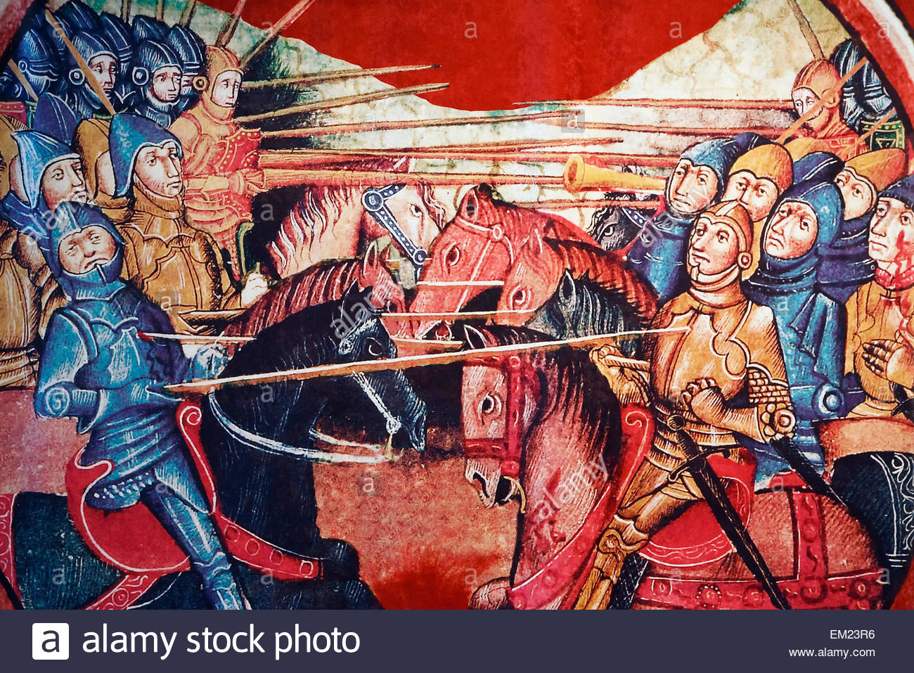 1300x957 Battle,fighting,medieval,mural,painting,knights Stock Photo - Medieval Battle Painting