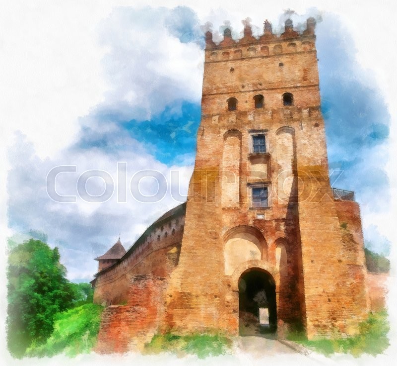 800x736 Medieval Castle In Lutsk, Ukraine. Digital Art. Digital Imitation - Medieval Castle Painting